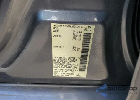 2015 Nissan Altima 2.5 z USA, uszkodzony, nr VIN 1N4AL3AP2FC297777